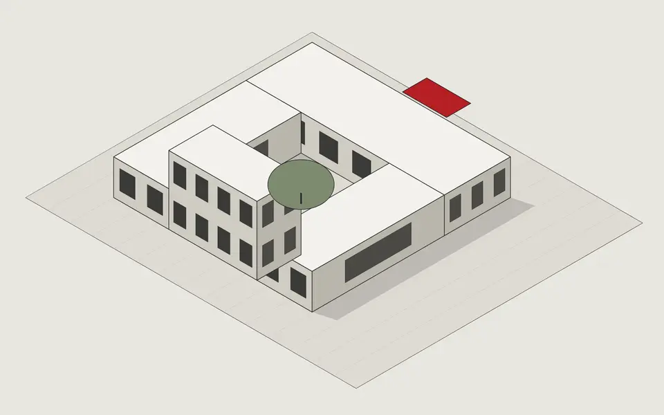 Avlu Evi aksonometrik çizimi